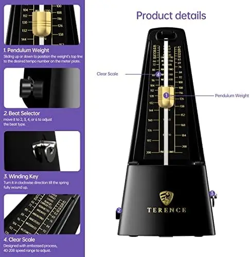 black guitar metronome, piano, violin, drum instrument metronome, precision beat speed tracker, beginner music accessories