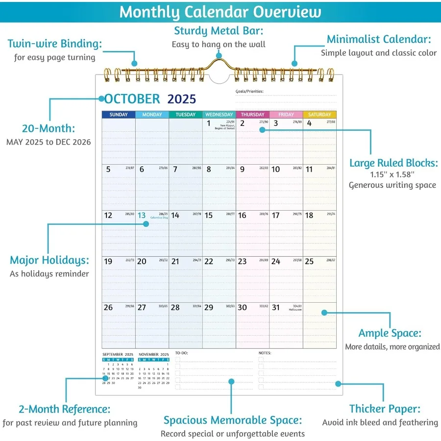 تقويم الحائط 20252026 مايو 2025 ديسمبر 2026 20 التقويم الشهري 20252026 للجدار 8.5 × 11 في 2025 تقويم صغير كتل مسطرة ثي #3
