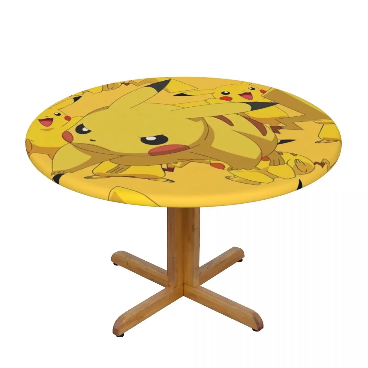 Round Waterproof Pikachu Anime Cartoon Video Games Table Cover Elastic Fitted Table Cloth Backed Edge Tablecloth for Picnic