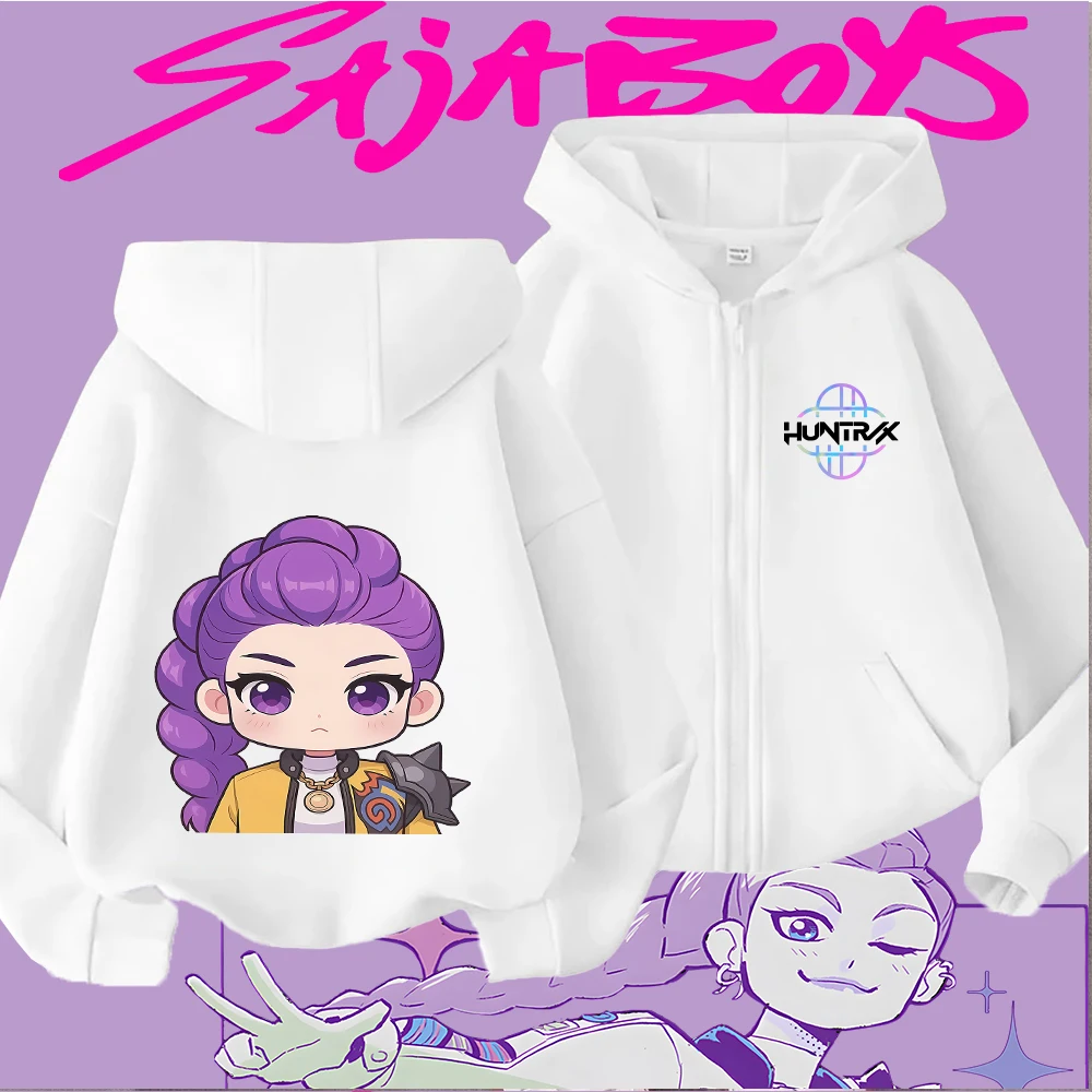 سترة بغطاء للرأس بسحاب للأطفال مع طباعة شخصية كرتونية لطيفة ذات شعر أرجواني، سترة كاجوال أنيقة للأولاد والبنات، مريحة