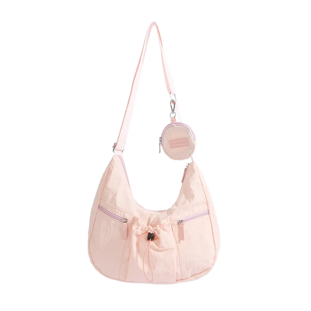 

Korean Style Crossbody Dumpling Bag Versatile With Coin Pouch Pleated Drawstring Bag Casual Commuting Nylon Shoulder Bag Female