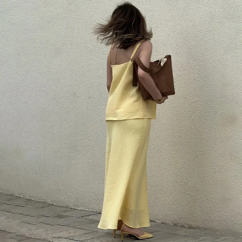 Tuularose جديد 2 قطعة فستان مجموعة موضة بلا أكمام الرسن الأعلى تنورة غير رسمية مجموعات الصلبة الشارع الشهير عطلة شيك فستان نسائي مجموعة #6