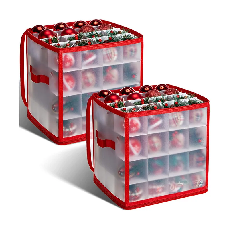 

64-Grid Baubles Storage Box with Lid Christmas Tree Decoration Organiser Balls Storage Box Translucent Xmas Divider Toys Storage