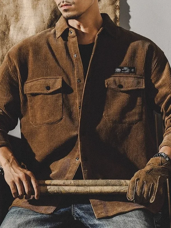 

Мужское длинное пальто в клетку в стиле ретро American Sle, вельветовое пальто свободного покроя для весенних осенних и зимних сезонов