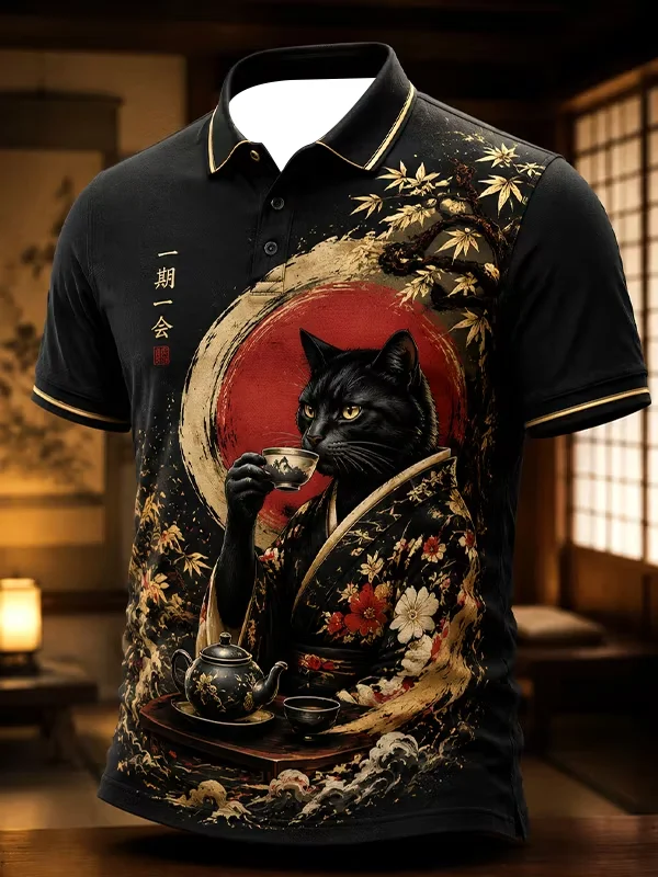 2027 Summer Men's New Style Polo Shirt - Japanese Samurai Series 3D Printed Outdoor Sports Quick-Drying Jacket for Family Use