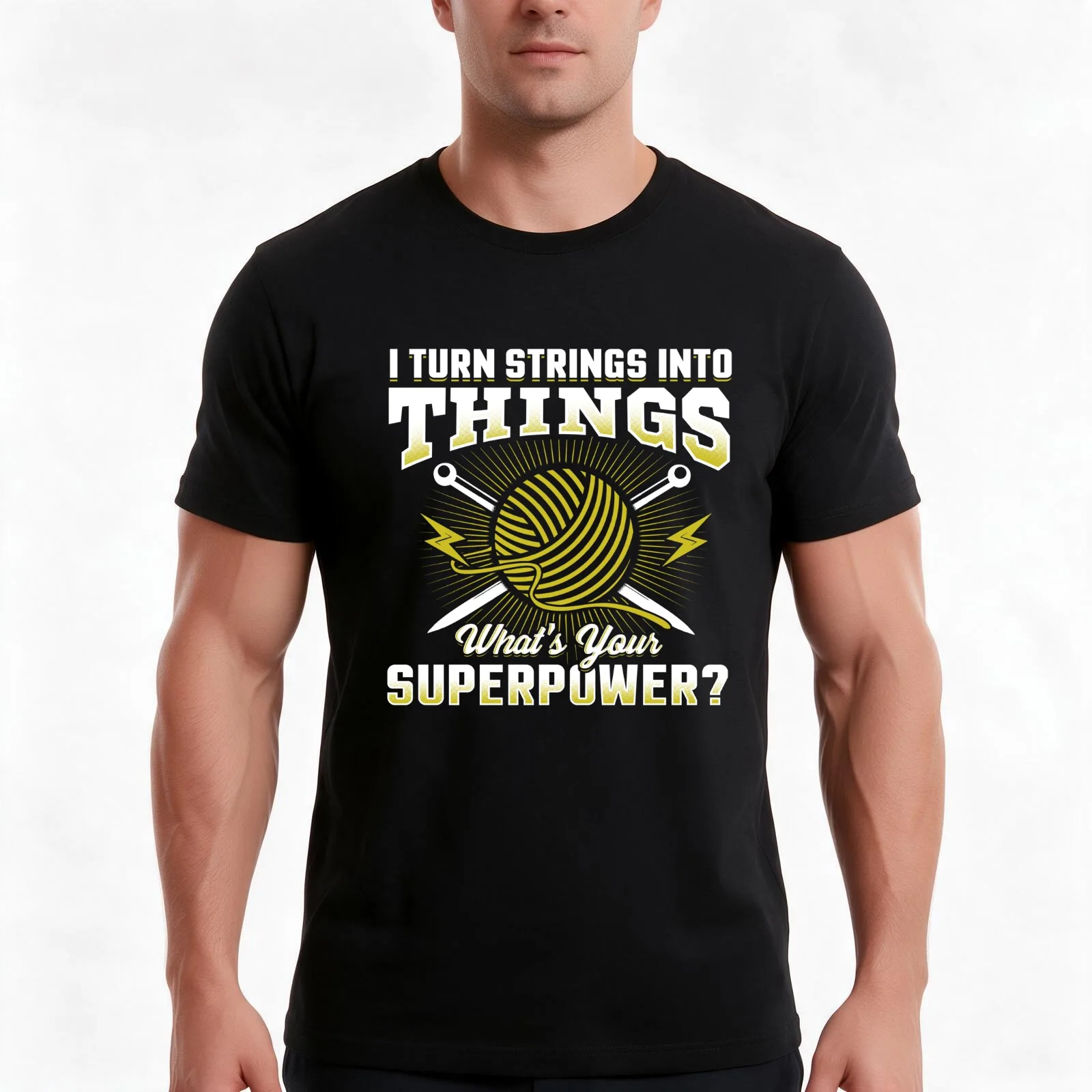 I turn strings to things funny knitting tshirt T-Shirt Summer Casual Cotton Tee, Unisex Men Women