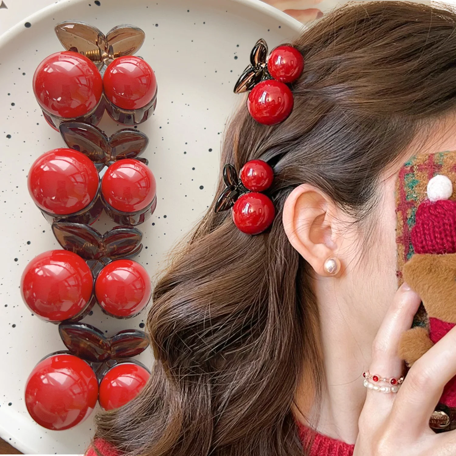 Cherry Red Bow Velvet Texture Elegant Hair Clip Fashionable Versatile Edge Hairpin Sweet Cool Headwear Girl Hair Accessories