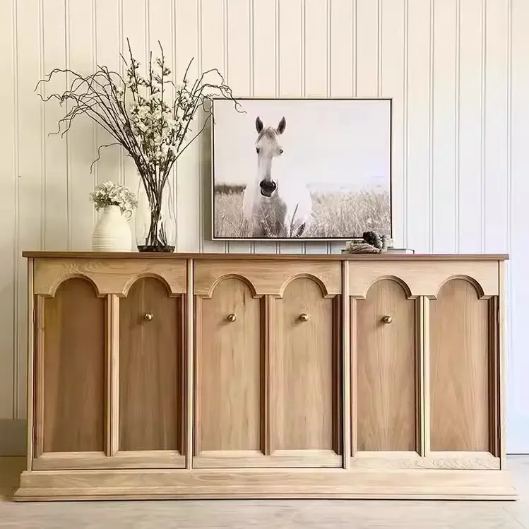 

LD6French retro solid wood carving flower porch shoe cabinet integrated against the wall side locker for old home use