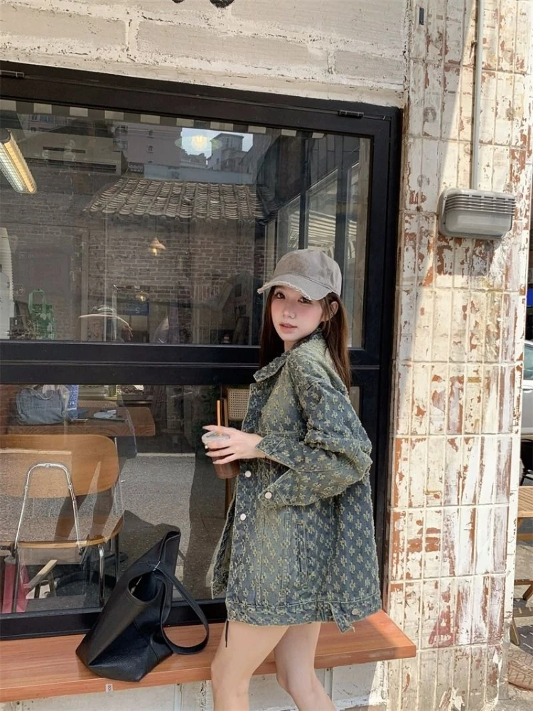 ​Women Premium Jacquard Denim Jacket 2025 Spring Autumn American Sweet Cool Spicy Vintage Relaxed Vibe Unique Street Cardigan​