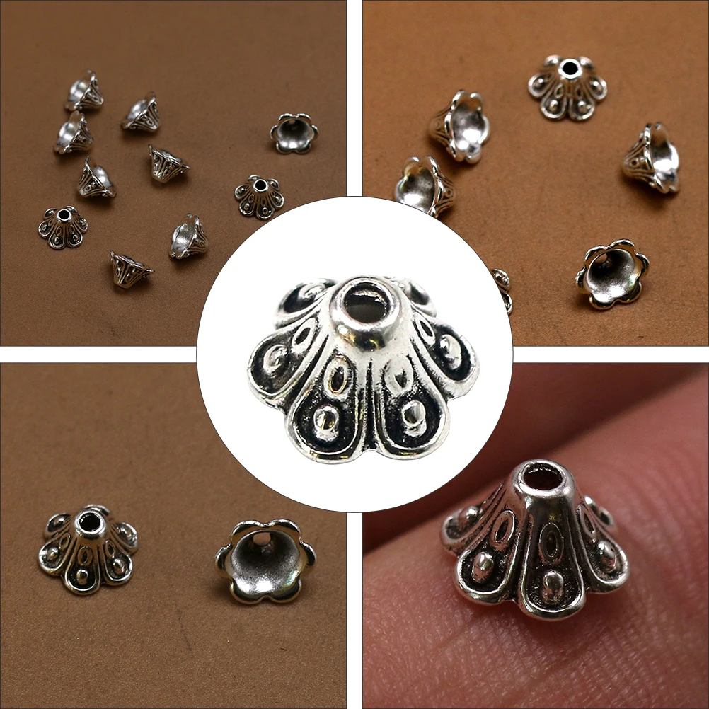 

100 Pcs Beads Lily Caps Pendants Alloy Pendant Charm Silver Color Metal Charms DIY Jewelry Making Supplies Gifts