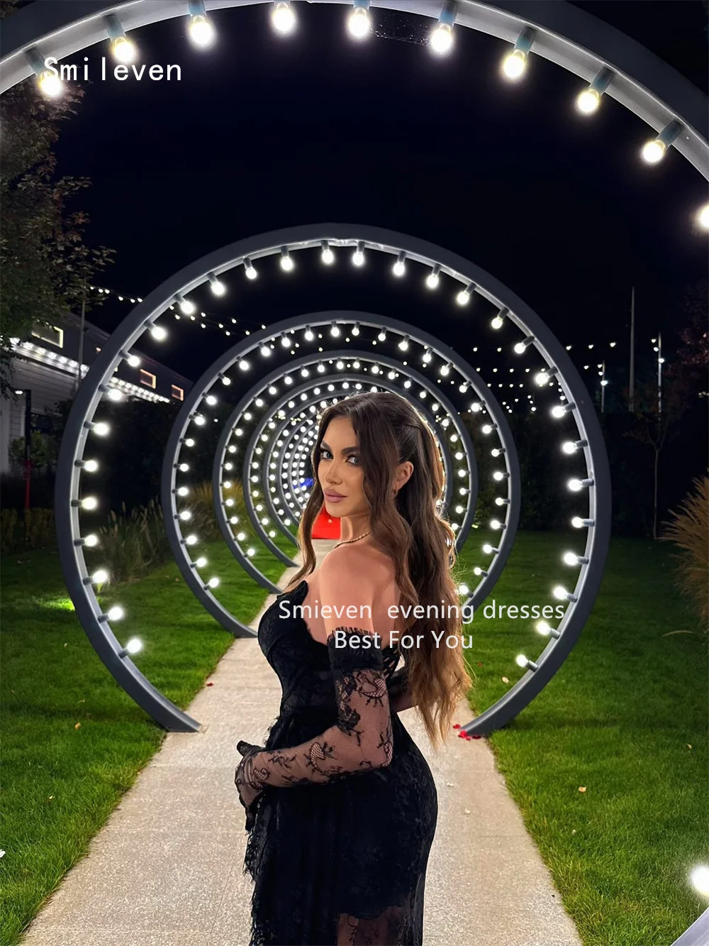 Smileven-vestido de fiesta de sirena negro, Sexy, con escote en forma de corazón, encaje, sin mangas, bordado de encaje, ocasión, personalizado, 2026