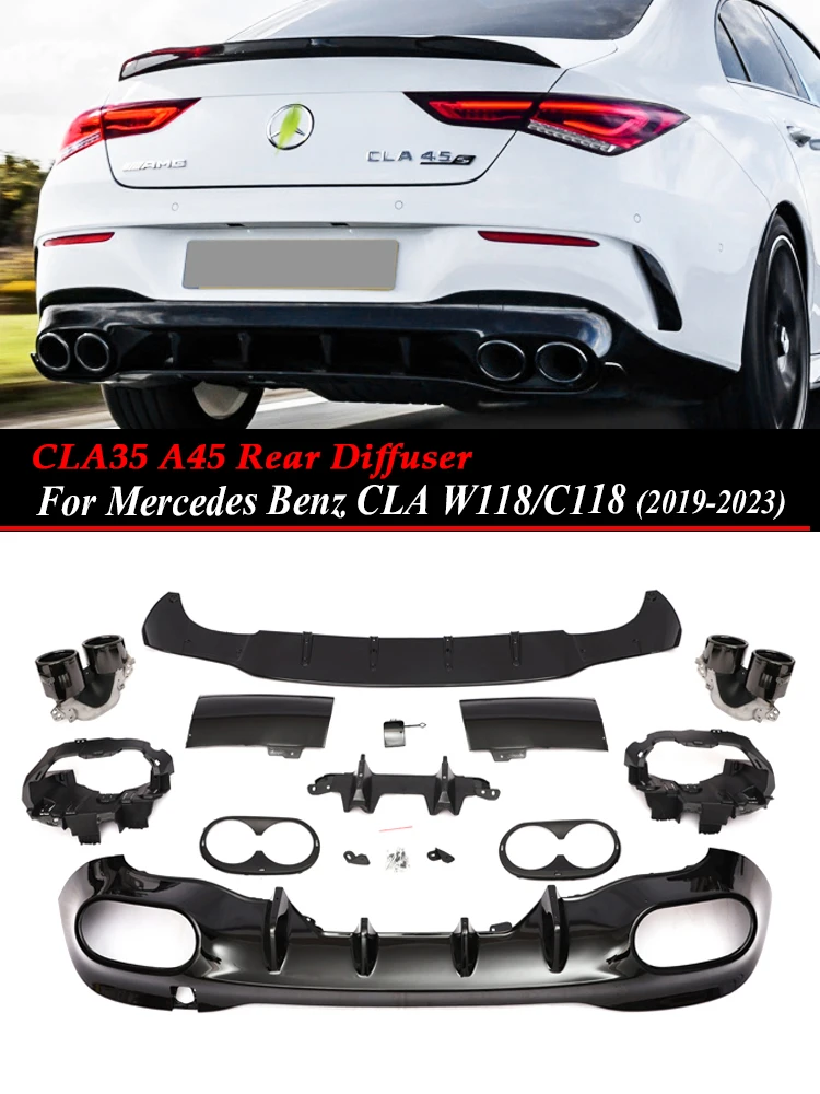 For Mercedes Benz CLAW118 C118 X118 Rear Diffuser Bumper With Exhaust Pipe Tips AMG Line Car Auto Accessories CLA45 CLA35 2019+