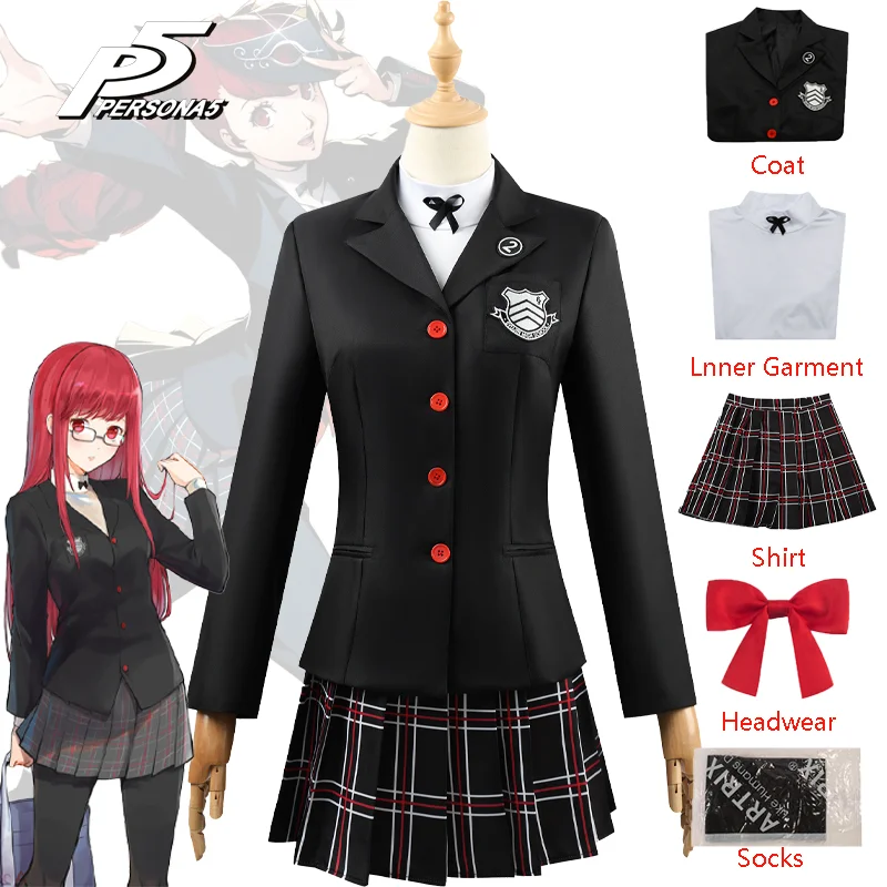 Persona 5 Kasumi Yoshizawa Costume Cosplay School Badge Suit JK Uniform Dress Halloween Party Role Play Outfit per Afult Girls