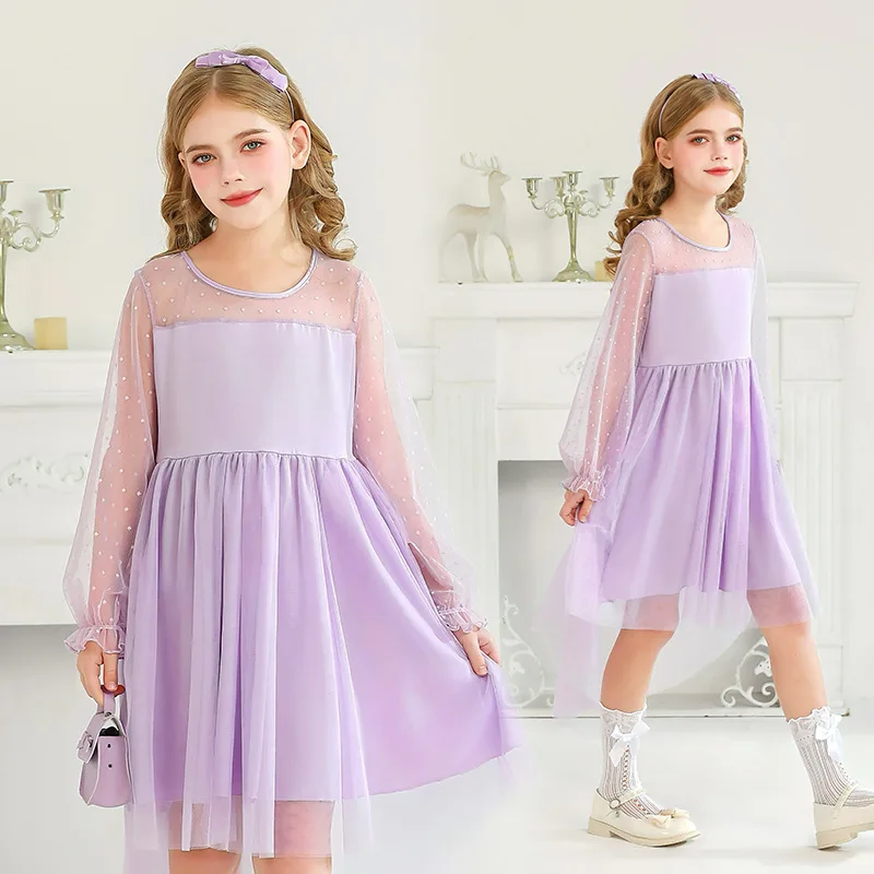 Vestido de playa hawaiano, vestido morado para niñas, vestido de princesa de encaje de tul, disfraz de actuación para niños