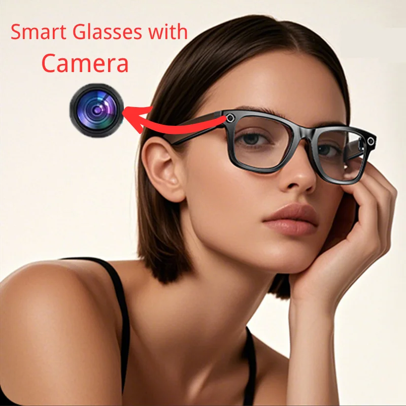 

2025 New Smart Glasses with camera and microphone, Videos and Photos Shooting, Ai ChatGPT Voice Assist, Light, IP65 Waterproof