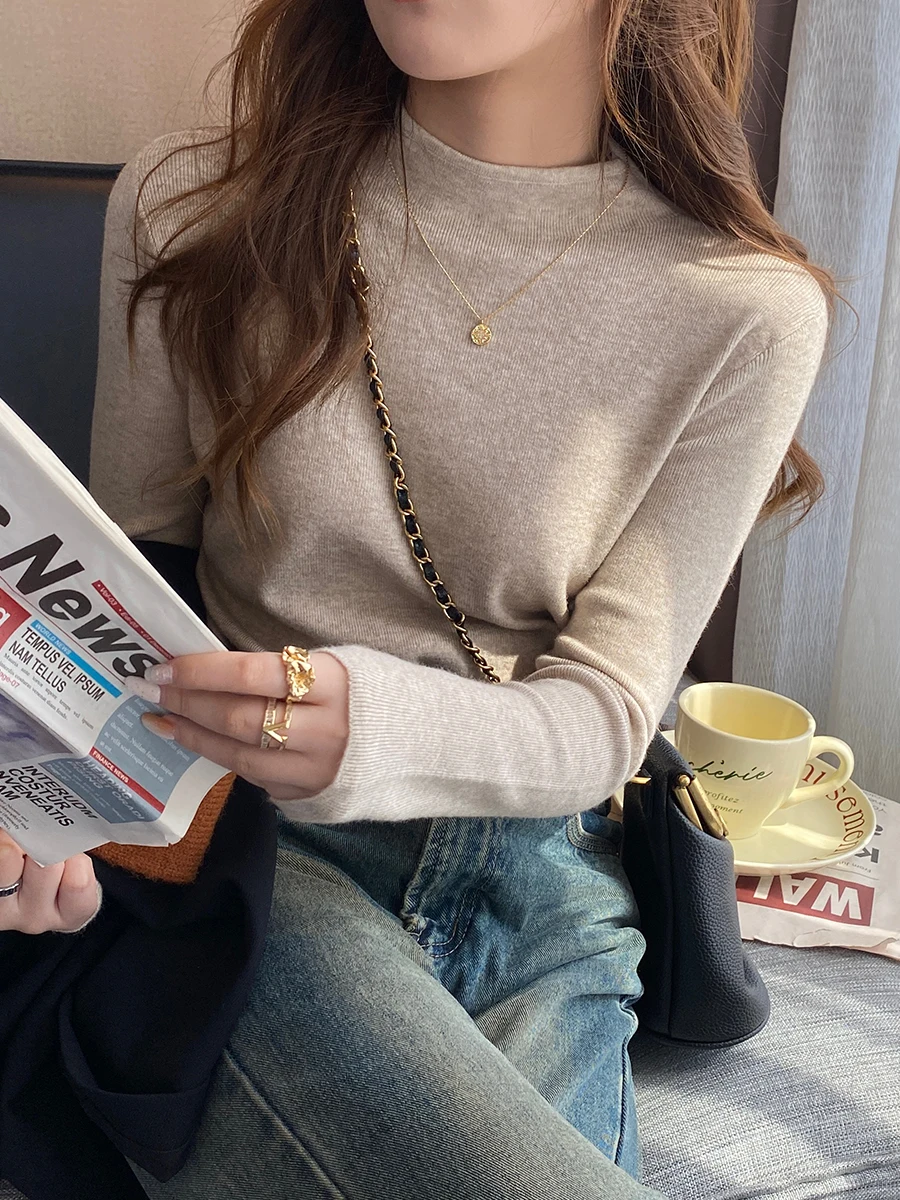 Moda donna nuove top solidi pullover lavorati a maglia da donna maglione dolcevita autunno inverno maglione lavorato a maglia con fondo a maniche lunghe ﻿