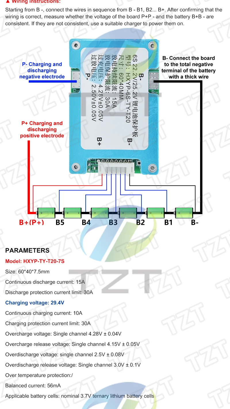3S 4S 5S 6S 7S BMS 15A Begrenzung 20A 18650 Lithium-Batterie-Schutzplatine 12,6V 16,8V 21V 25,2V 29,4V mit Balancierung und Kühlkörper – Detail 5