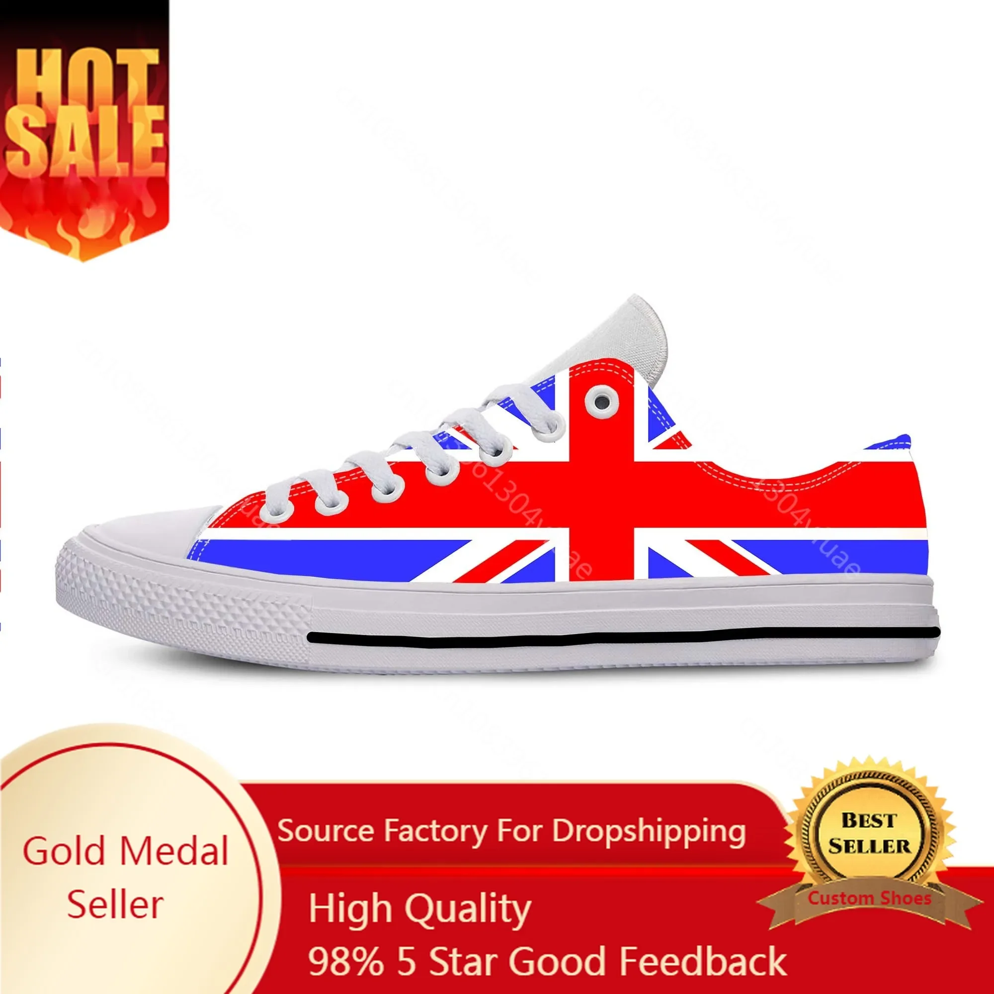 

UK England Union Jack British Great Britain Flag Casual Cloth Shoes Low Top Comfortable Breathable 3D Print Men Women Sneakers