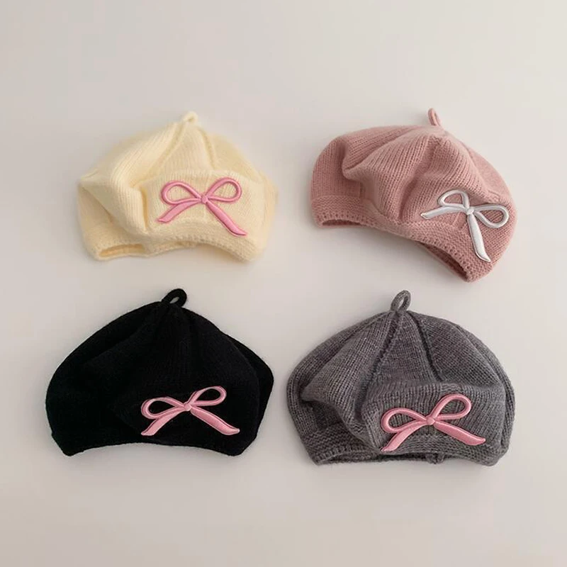 

Sweet Baby Girl Beret Hat Embroidery Bow Kids Knitted Hats for Girls Winter Spring Infant Bonnet Toddler Cap Accessories 6M-4Y