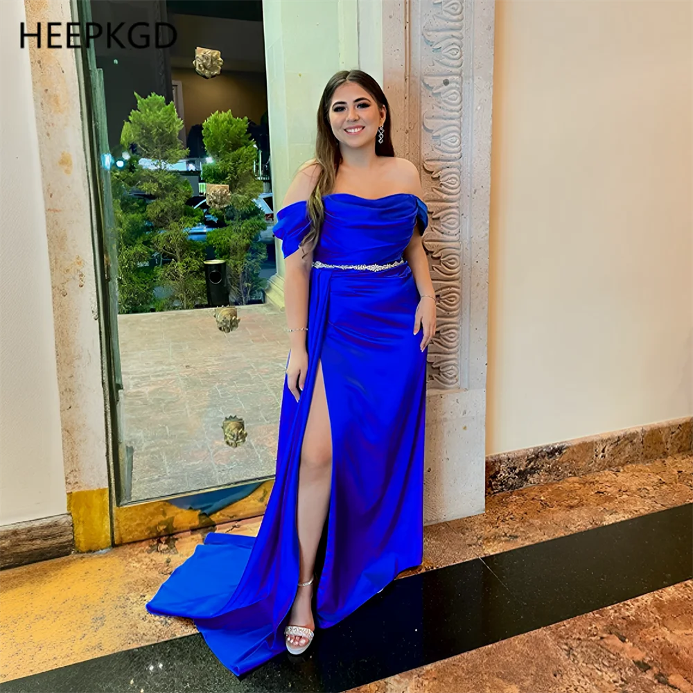 

2025 Новое длинное вечернее платье королевского синего цвета с поясом из кристаллов и открытыми плечами, женские платья русалки для особых случаев, большие размеры