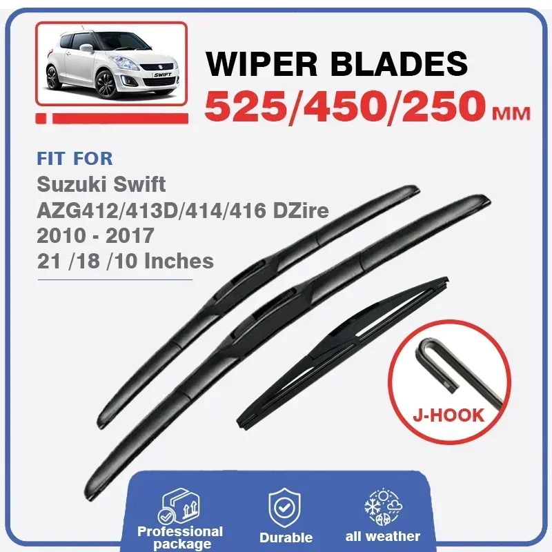 Car Front Rear Hybrid Wiper Blades For Suzuki Swift AZG 412 413D 414 416 2010 - 2017 Hatchback Windshield Windscreen Accessories