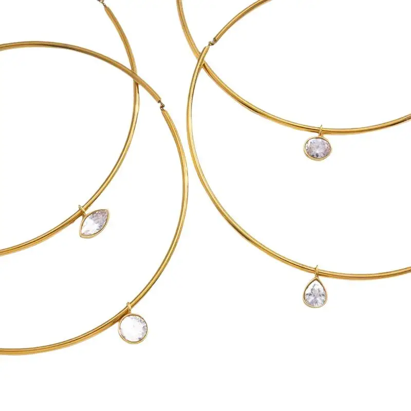 Zarte geometrische Zirkon-Anhänger-Halskette für Frauen, minimalistische Edelstahl-Halskette, modisches Schmuckgeschenk – Detail 11