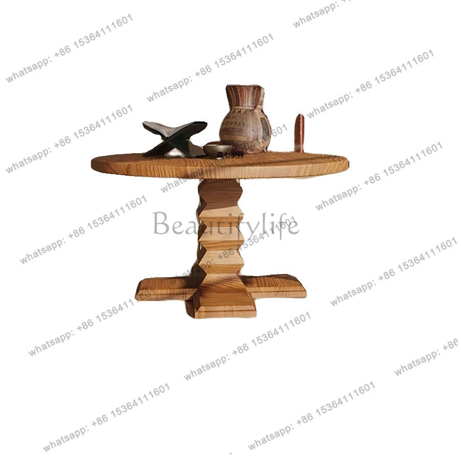 

American country solid wood round dining table French retro log color home