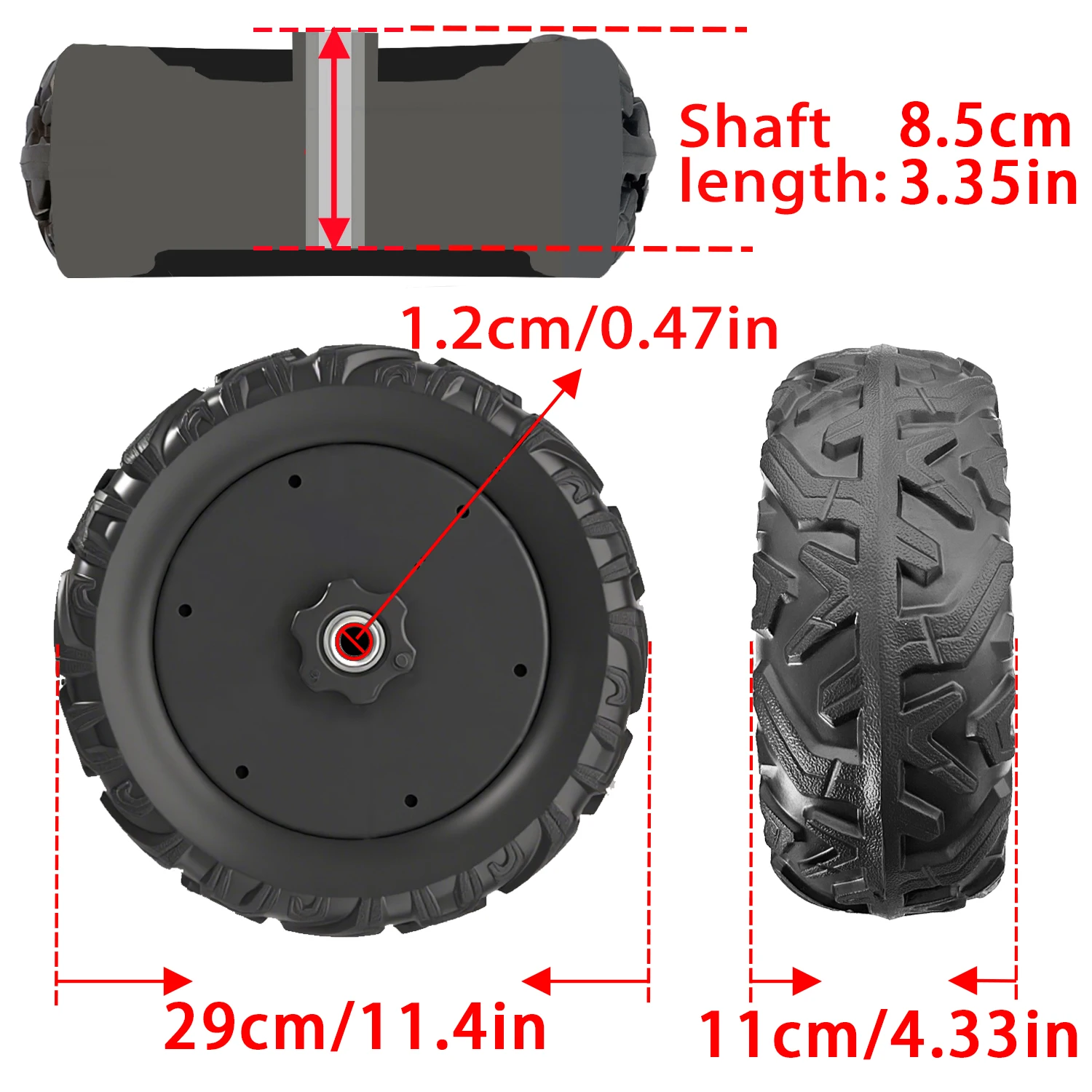 Pneu en caoutchouc solide EVA 29CM/11.4 pouces pour enfants, jouet électrique sur voiture ﻿ Pièces de mise à niveau de pneus Alligator, noir, roulement, coupleur