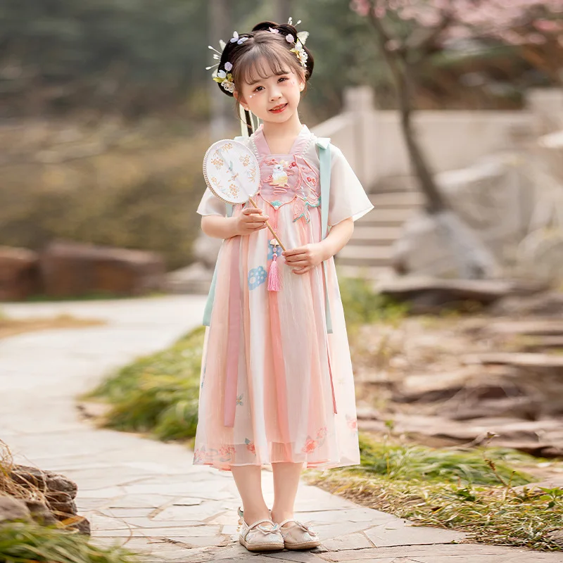 

Han Fu Girls Ancient Costume Super Fairy Chinese Style Dress Tang Suit Short Sleeved Summer