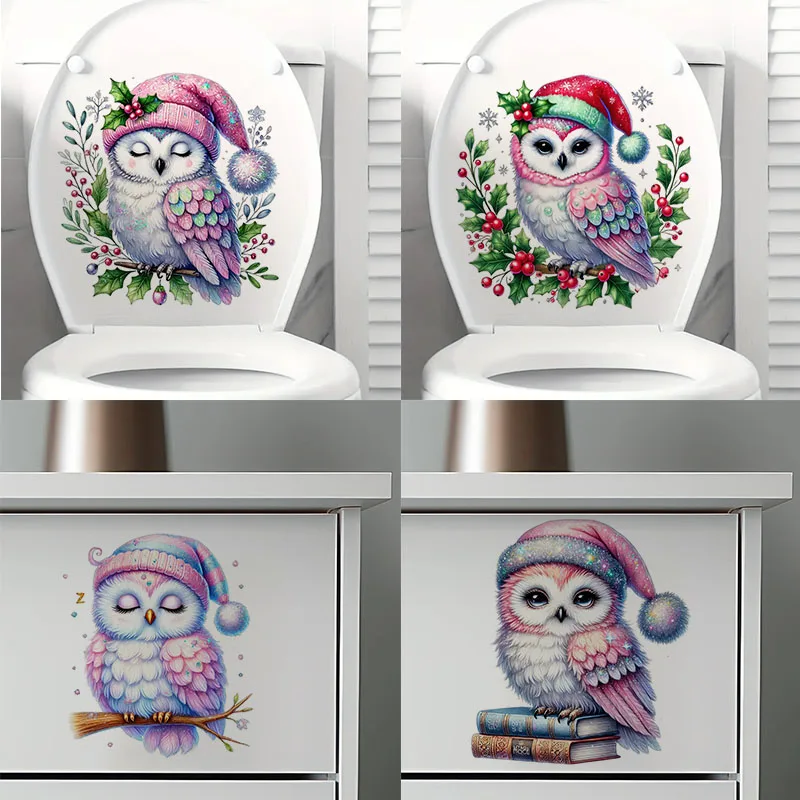 

90656# Sleepy Owl Toilet Sticker, Durable Material, Perfect for Home Wall Decor, Aesthetic Room Decoration