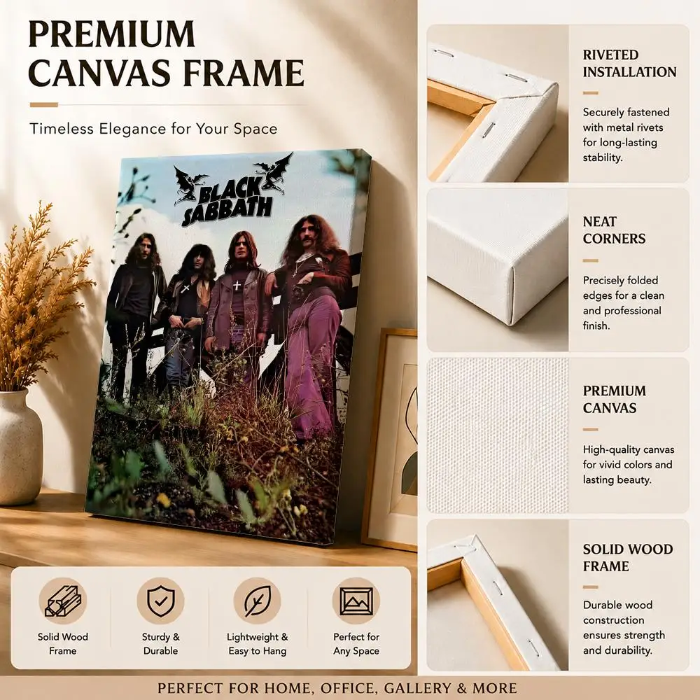 Rock Band B-Black Sabbaths Iconic Framed Wall Painting Canvas Art Poster with Solid Wood Frame for Living Room Home Decor
