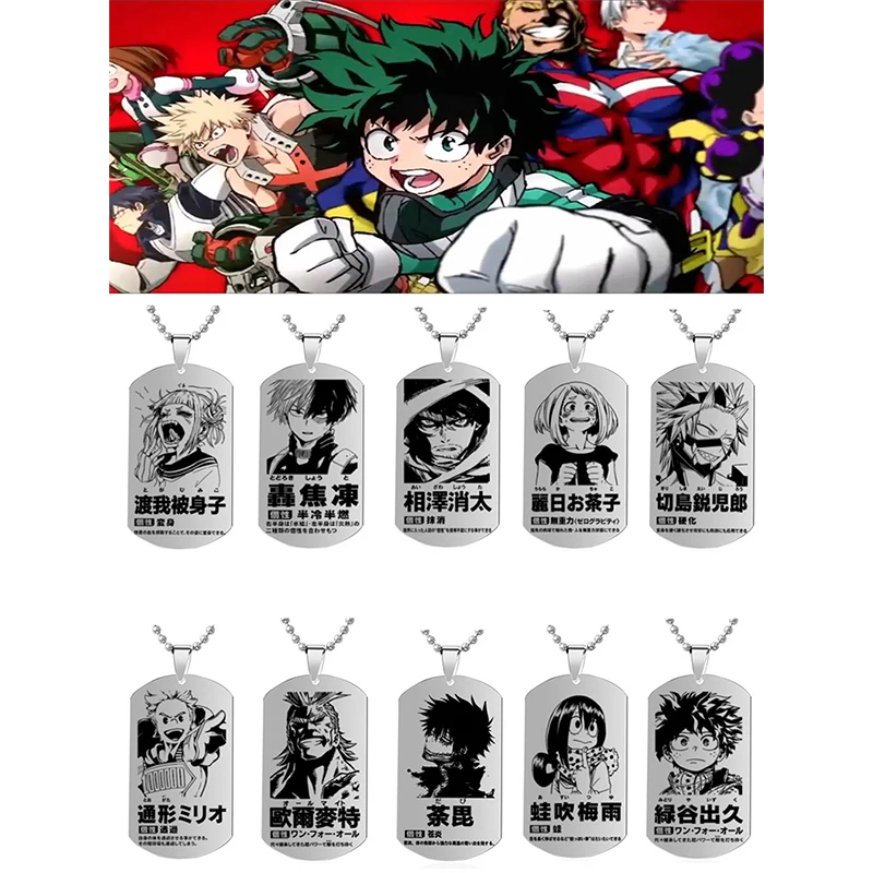 Anime My Hero Academia Necklace Silver Color TMidoriya Izuku Bakugou Katsuki Stainless Steel Dog Tags ID Pendant Necklace Gifts