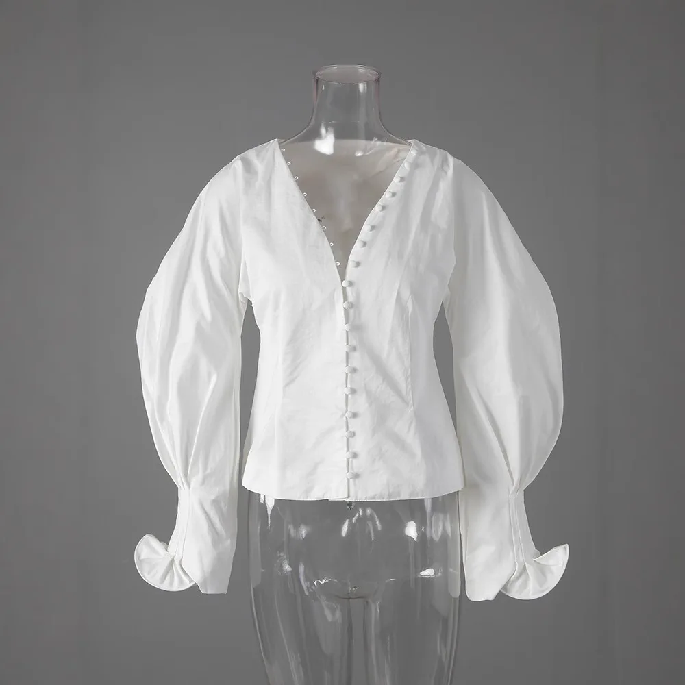 

SuperAen Lantern Sleeves Short Top for Women Spring and Summer 2025 New Europe and America Style Casual Shirts