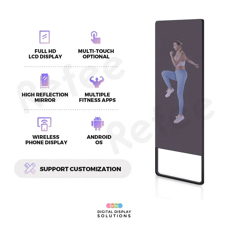 Smart AI Fitness Mirror Touch Screen Display Digital VR Android Workout Gym Mirror For Fitting Room 32inch 43inch LCD Display