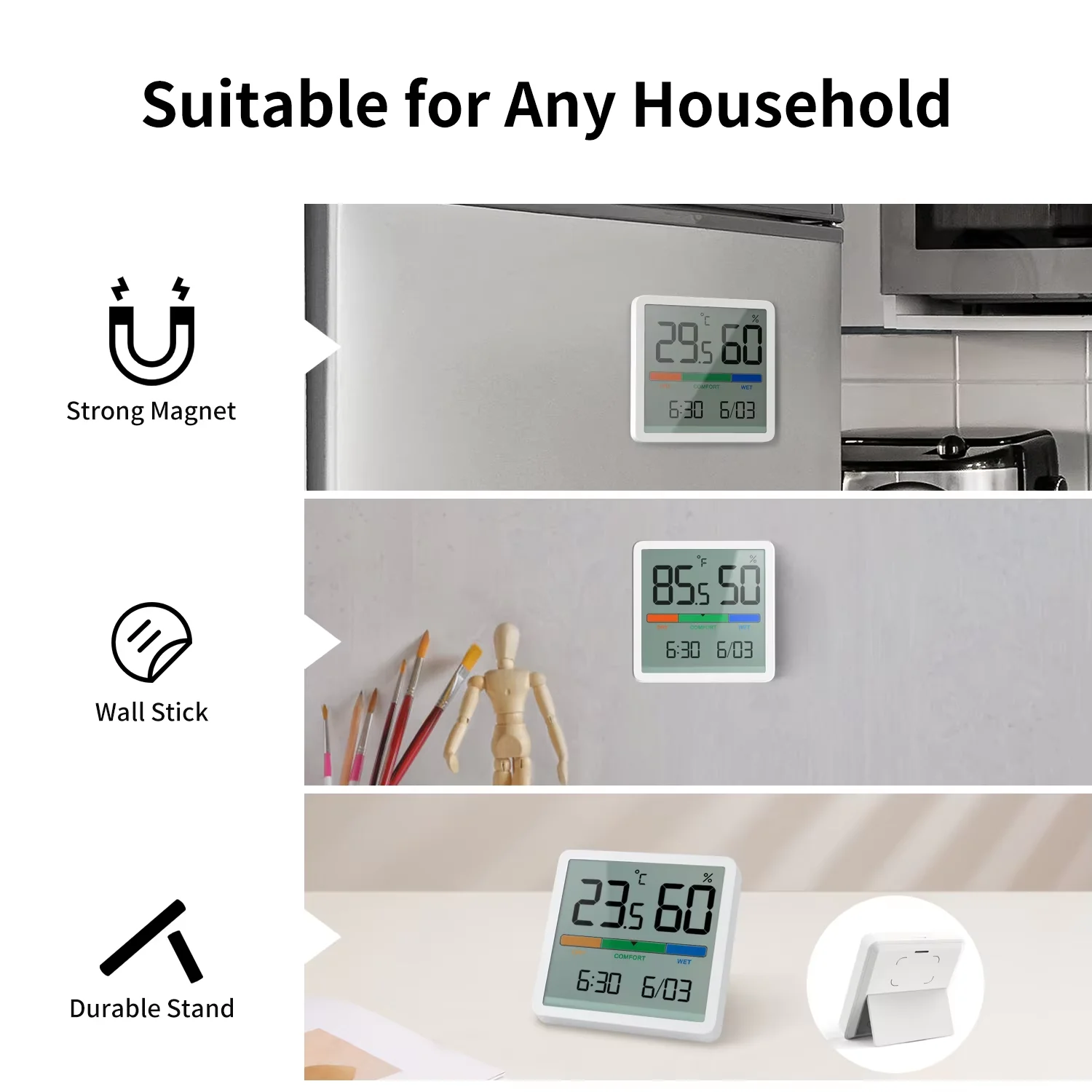 Electric Hygrometer Indoor Room Tempera Foldable Cooking Kitchen Digital Thermometer