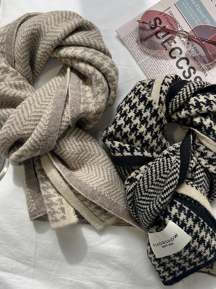 Vintage Style Cashmere Like Thick Warm Shawl Wrap Winter Plaid Tassel Blanket Scarf Women Neckerchief Pashmina Poncho N36