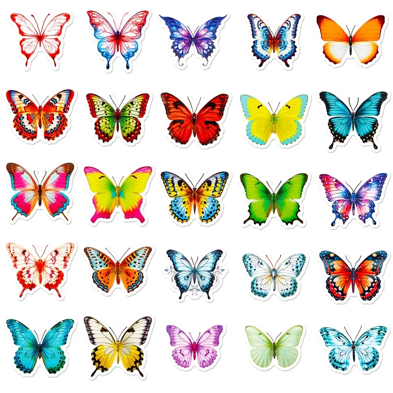 10/30/50PCS Cute Colorful Butterfly PVC Sticker Aesthetic Decoration Scrapbooking Sketchbook Korean Stationery School Supplies