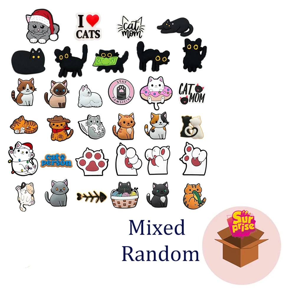 6-33PCS Cute Cat Shoes Charms for Clog Sandals Decoration Mix Wholesale PVC Cute Shoe Accessories Charms Buckle for X-MAS Gift