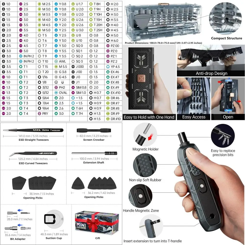 

180 in 1 Precision Screwdriver Set, Computer Screwdriver Kit, Professional Magnetic Repair Tool Kit with Home Drill Bits for Mos