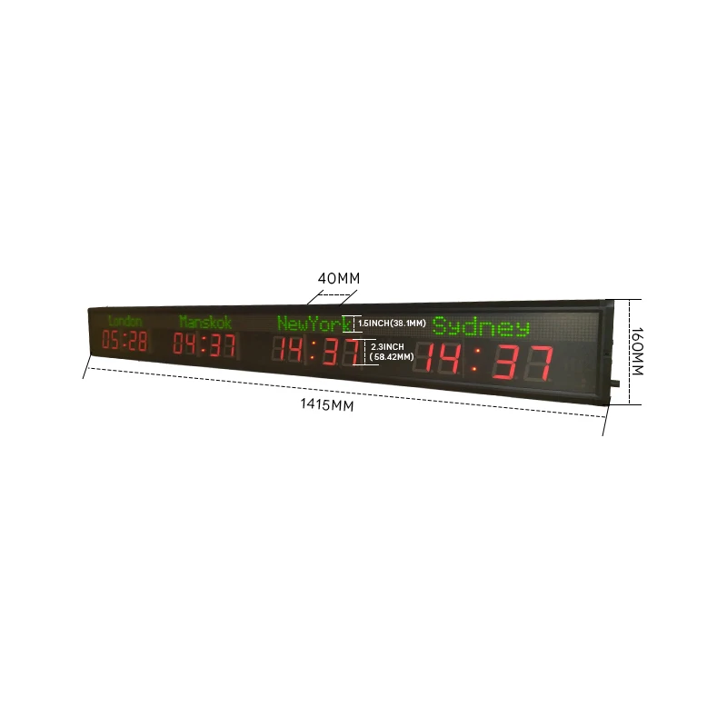 World Time Zone Clock LED Timer Four Cities Hotel Hall Digtal Wall Mounted Remote Control Temporizador Programable 220V Airport