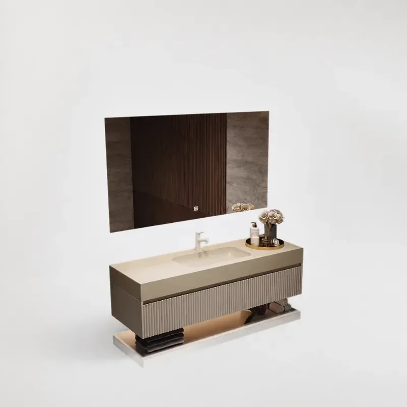 Simple Double Basin Corian Integrated Sink Oak Painted Bathroom Vanity Cabinet with Toilet Washstand and Hand Washbasin