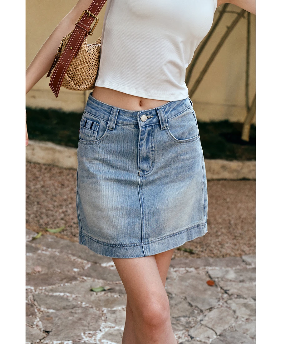 

OLrain Women's Summer 2025 Navy Blue Mini Denim Skirt Gyaru High-waist A-line Pockets Female Skirt Summer Clothes O57XB99901