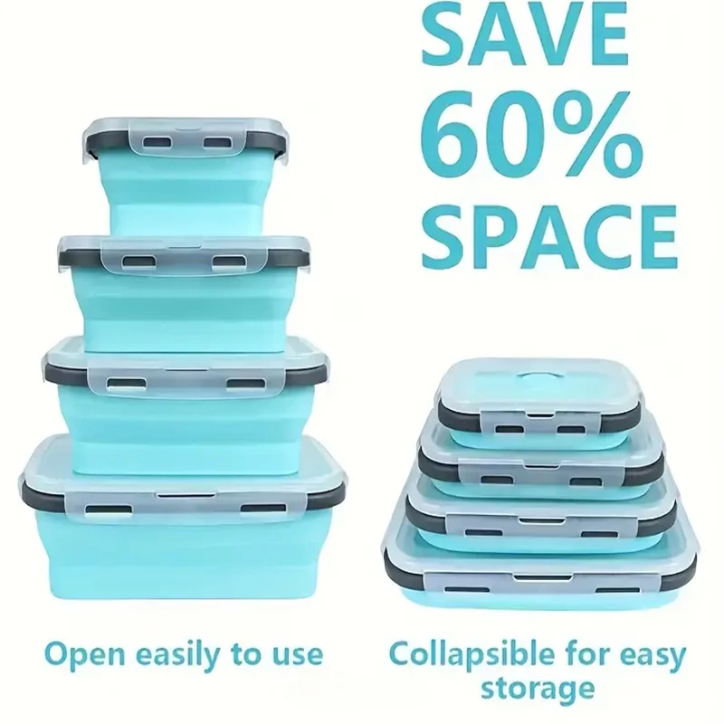 1PC Foldable Silicone  Lunch Box Leak Proof Sealed Silicone Bento Box Foldable Food Storage Container for Kitchen  Lunch Box