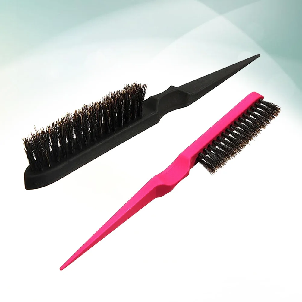 2Pcs Pig Bristle Curling Comb for Home and Salon Use Sturdy Long Handle Bristles Hair Comb Gentle Scalp Massage