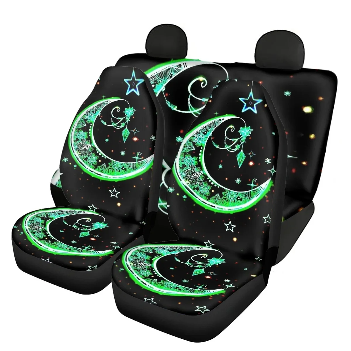 Classic Fantasy Stars and Moon Design Durable Front and Back Car Interior Seat Covers Universal Vehicle Seat Covers Accessories