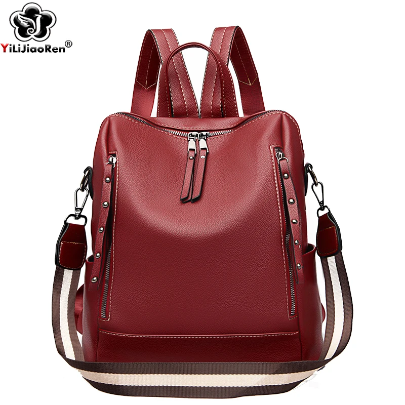 High Quality Leather Backpack Female Casual Daypack Women Travel Shoulder Bags Large Capacity School Bag for Teenager Girl