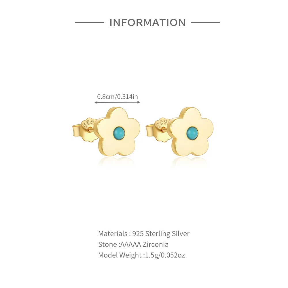 CANNER New S925 Sterling Silver Turquoise Cute Flower Stud Earrings For Women Ins Simple Summer Earrings Jewelry Gift Pendientes