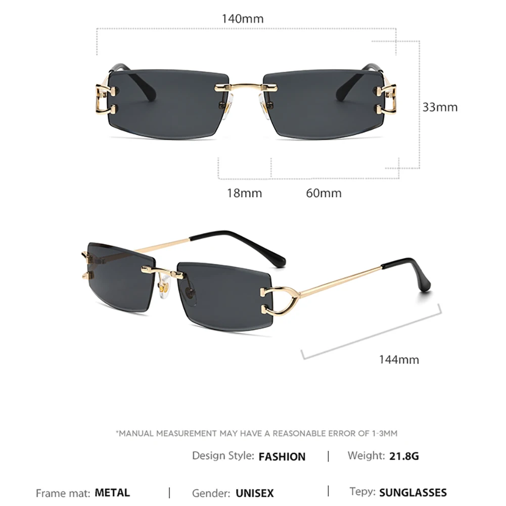 Kachawoo rectangle rimless sunglasses for men uv400 protection green black no frame sun glasses women trendy European style