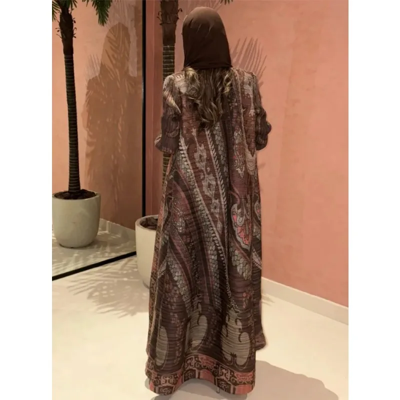 KAF Women Large Size Trench Lapel Long-sleeved Cardigan Retro Printing Original Design Female Luxury Robe Spring Fall Models