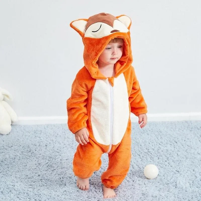 Baby Rompers Winter Flannel Costume Vêtements Bébé Toddlers Clothes One-Pieces Children's Jumpsuit Duck Fox Dinosaur Panda Cow R